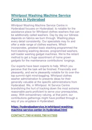 Whirlpool Washing Machine Service Centre in Hyderabad