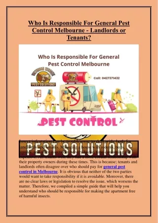 Who Is Responsible For General Pest Control Melbourne - Landlords or Tenants?