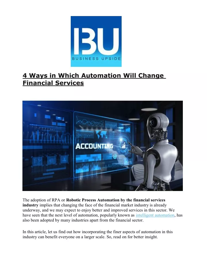 4 ways in which automation will change financial