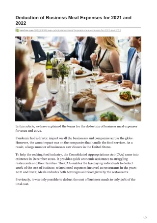 deduction of business meal expenses for 2021