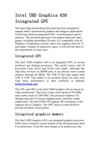 Intel UHD Graphics 630 Integrated GPU