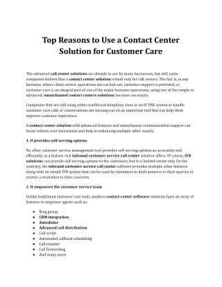 Top Reasons to Use a Contact Center Solution for Customer Care