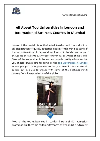 All About Top Universities in London and International Business Courses in Mumbai