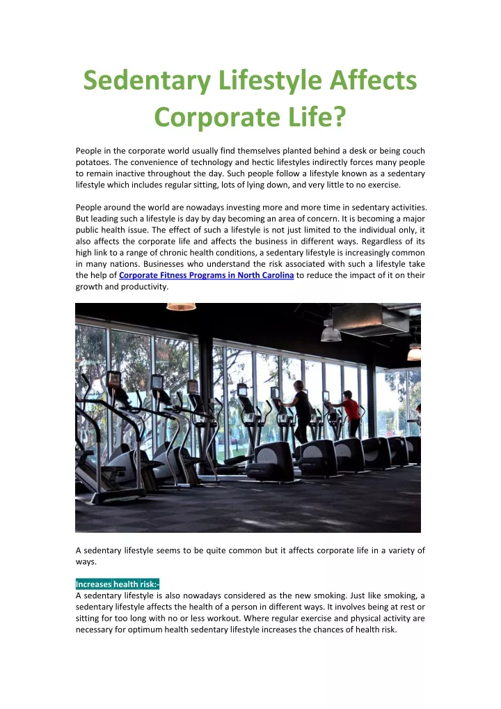 sedentary lifestyle affects corporate life