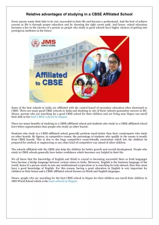 Relative advantages of studying in a CBSE Affiliated School