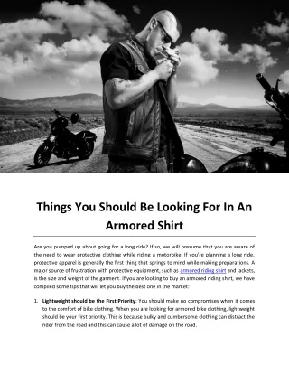 Things You Should Be Looking For In An Armored Shirt