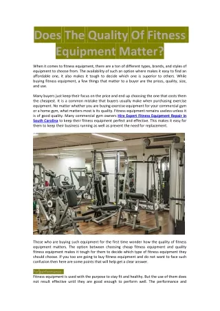 Does The Quality Of Fitness Equipment
