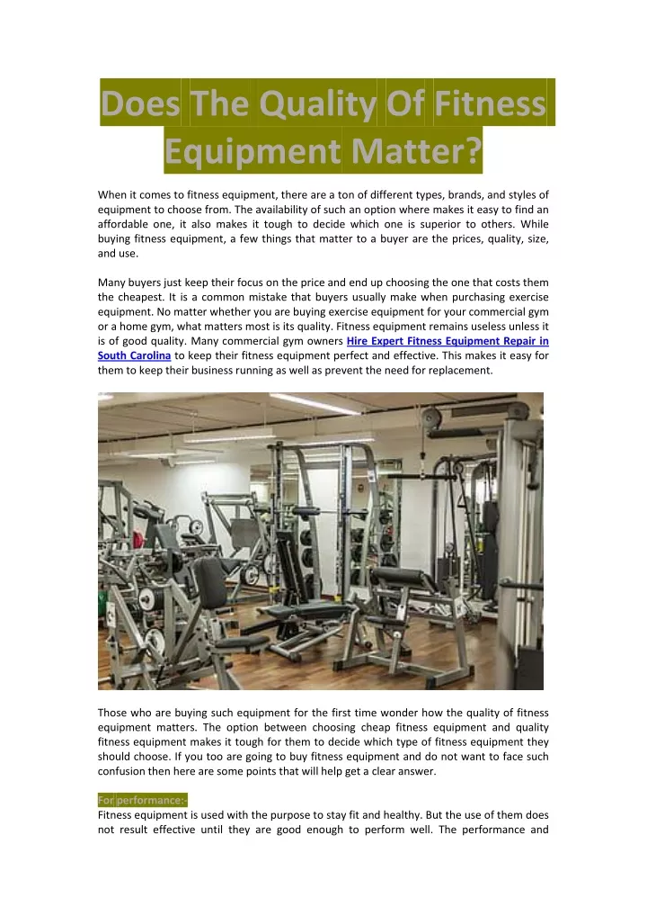 does the quality of fitness equipment matter