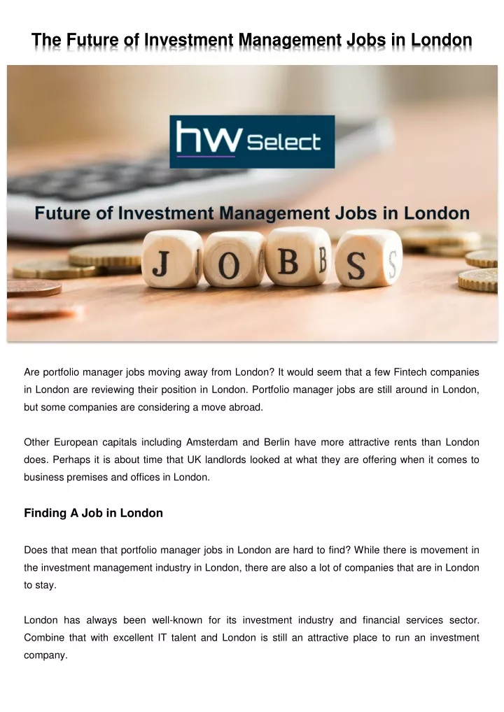the future of investment management jobs in london