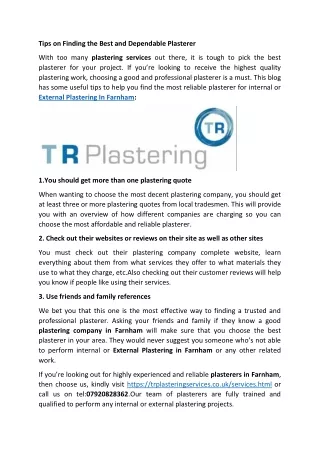 Tips on Finding the Best and Dependable Plasterer