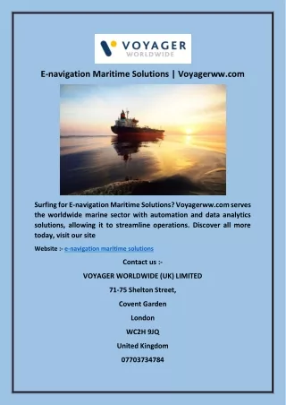 E-navigation Maritime Solutions | Voyagerww.com