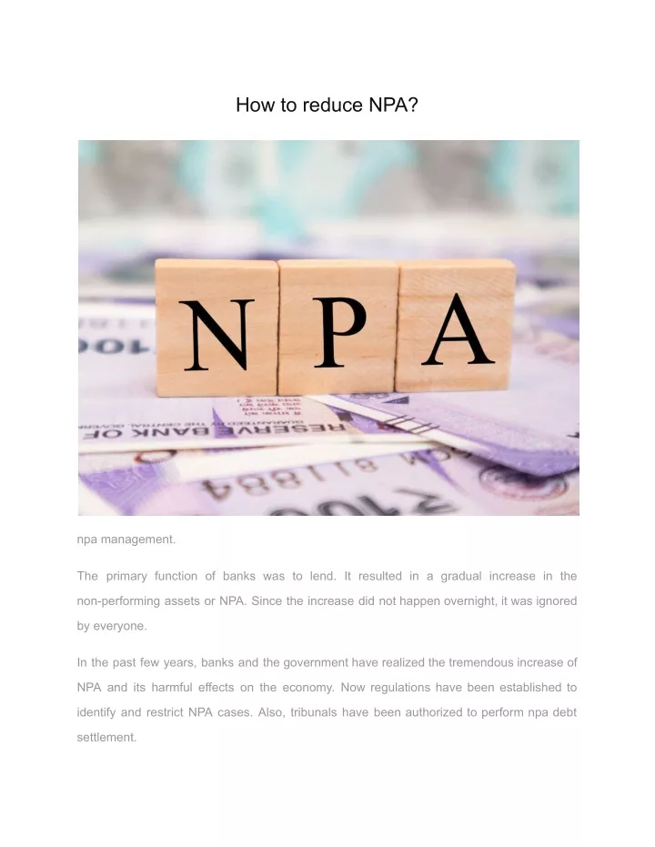 how to reduce npa