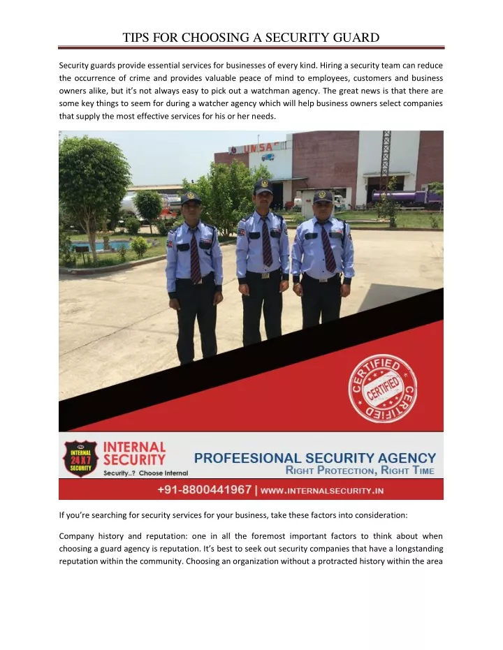 tips for choosing a security guard