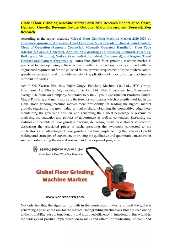 global floor grinding machine market 2020 2030