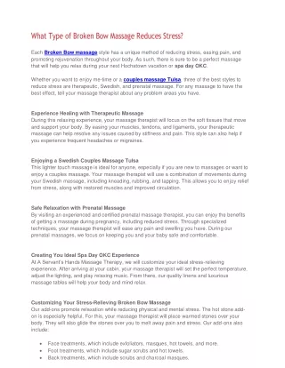 what type of broken bow massage reduces stress