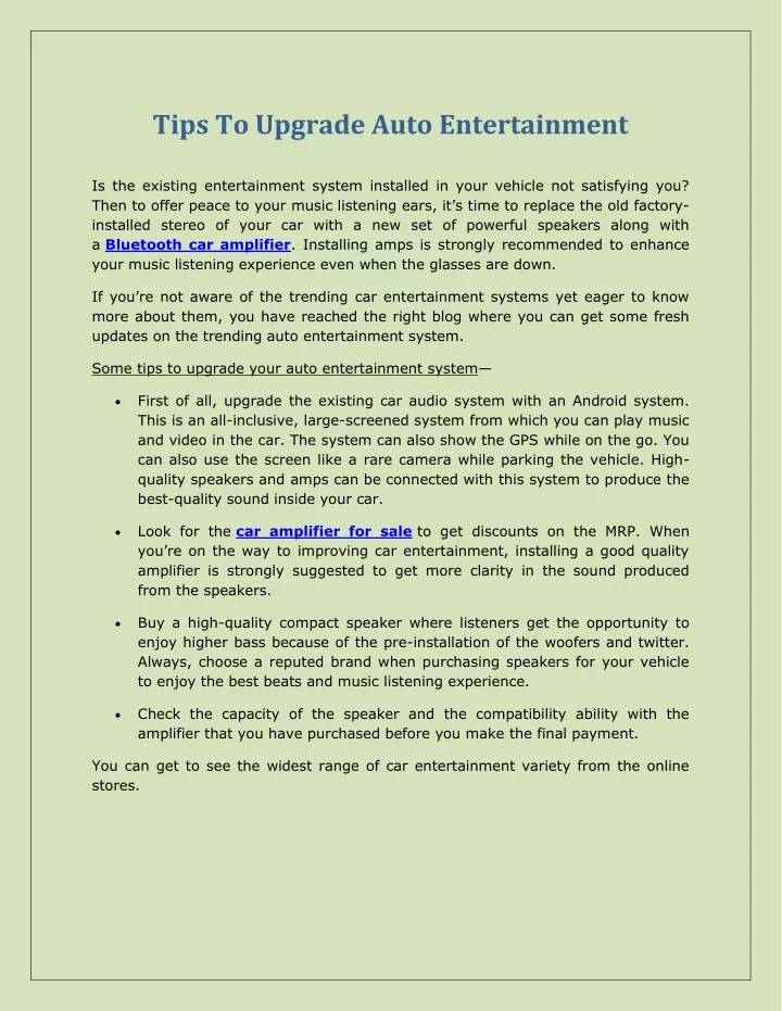 tips to upgrade auto entertainment