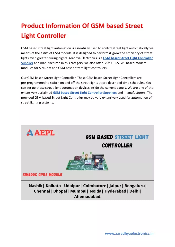 product information of gsm based street light