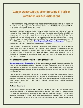 career opportunities after pursuing b tech