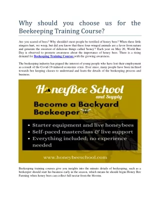 Why should you choose us for the Beekeeping Training Course