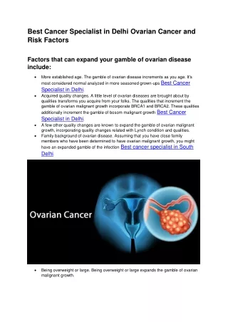 Best Cancer Specialist in Delhi Ovarian disease and Risk Factors