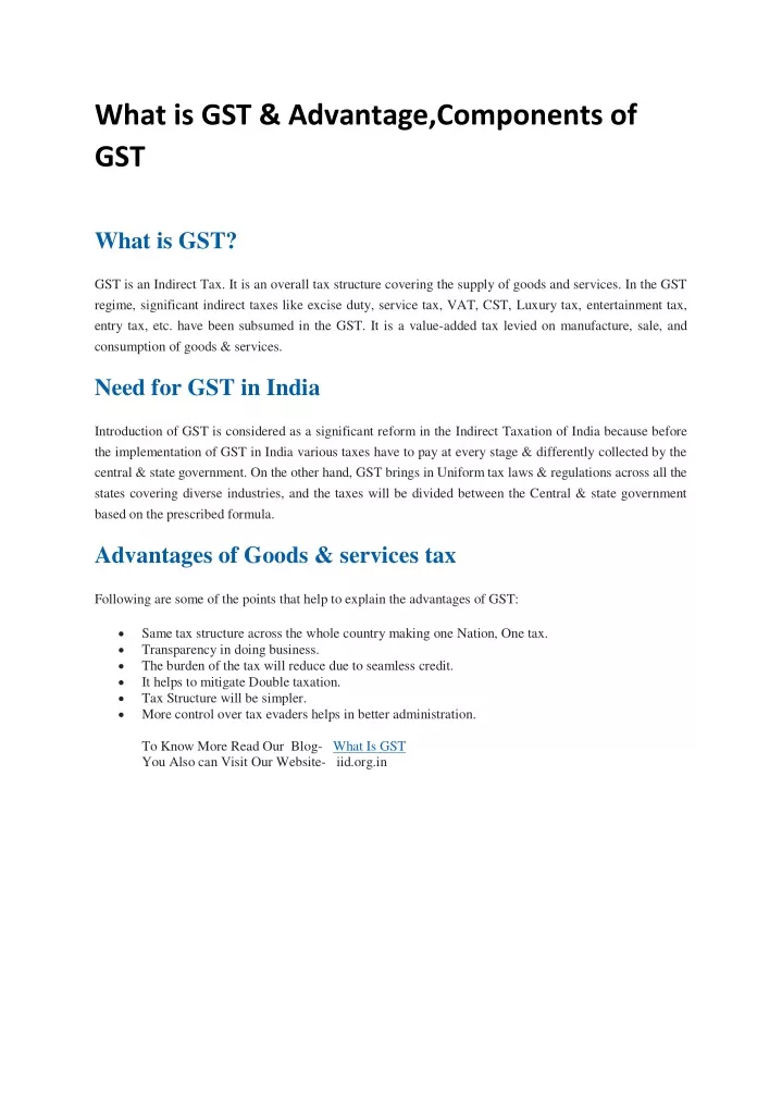 what is gst advantage components of gst