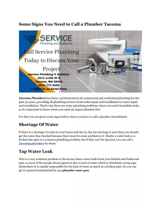 Shortage Of Water to Hire Professional plumber Tacoma WA
