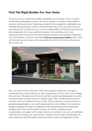 Find The Right Builder For Your Home