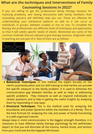 What are the techniques and Interventions of Family Counseling Sessions in 2022