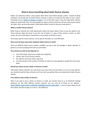 read to know everything about boiler finance