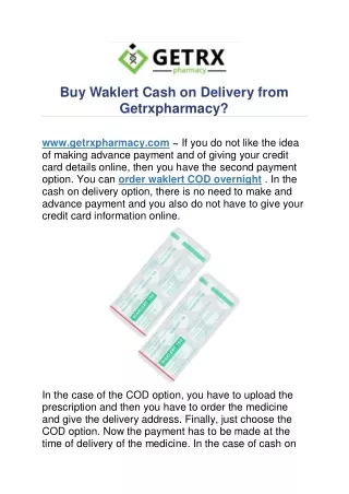 Buy Waklert Cash on Delivery from Getrxpharmacy