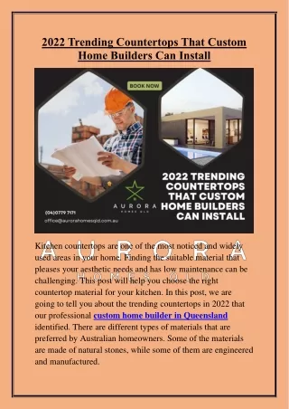 2022 Trending Countertops That Custom Home Builders Can Install