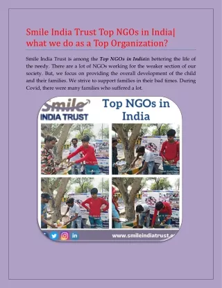 Smile India Trust Top NGOs in India what do we do as a Top Organization