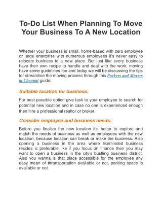To-Do List When Planning To Move Your Business To A New Location