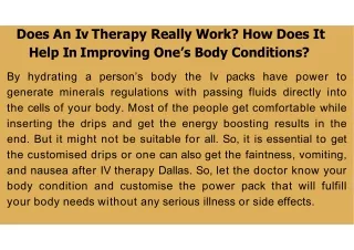 Does an Iv therapy really work How does it help in improving one’s body conditions