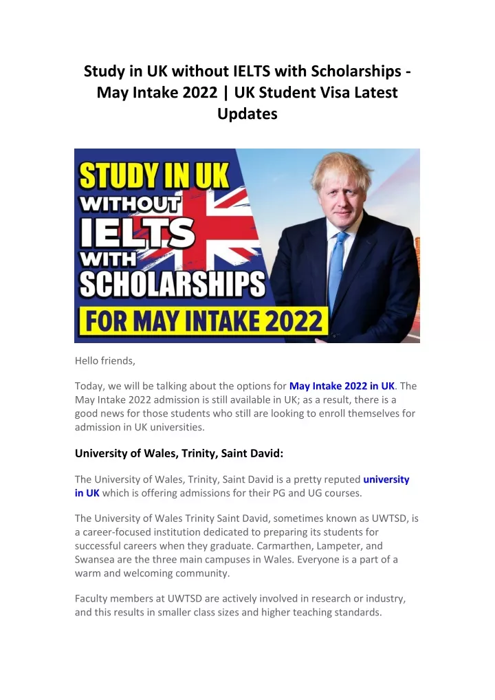 study in uk without ielts with scholarships