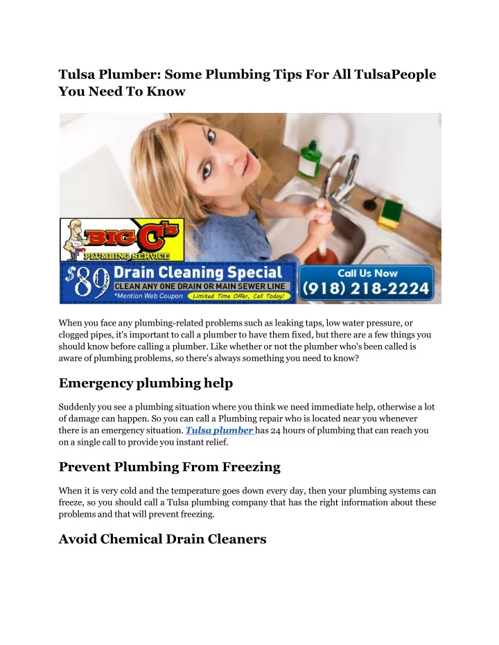 tulsa plumber some plumbing tips