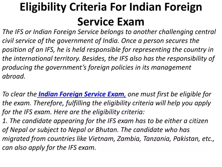 eligibility criteria for indian foreign service exam
