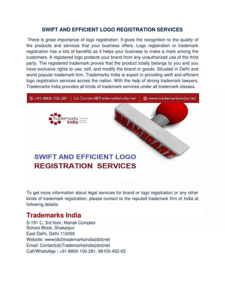 swift and efficient logo registration services