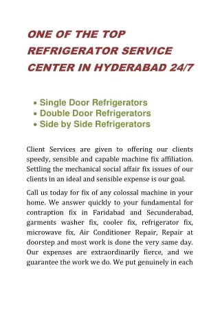 ONE OF THE TOP REFRIGERATOR SERVICE CENTER IN HYDERABAD