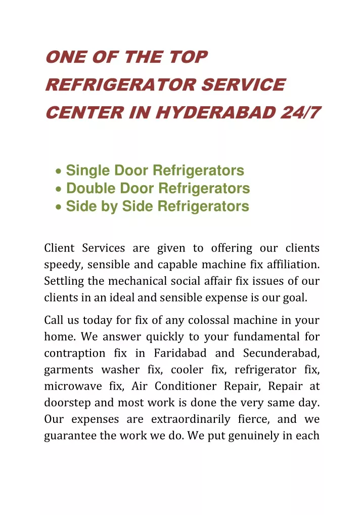 one of the top refrigerator service center