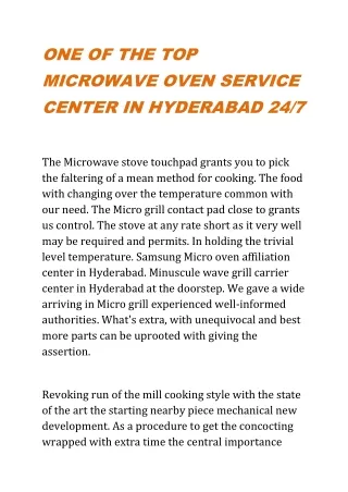 ONE OF THE TOP MICROWAVE OVEN SERVICE CENTER IN HYDERABAD