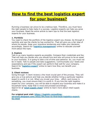 how to find the best logistics expert for your