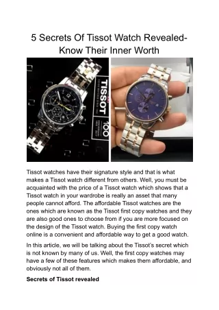 5 Secrets Of Tissot Watch Revealed- Know Their Inner Worth