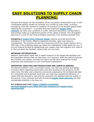 easy solutions to supply chain planning