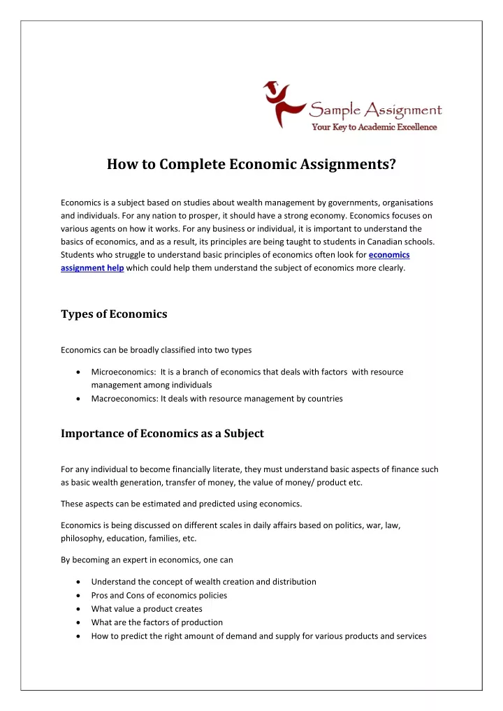how to complete economic assignments