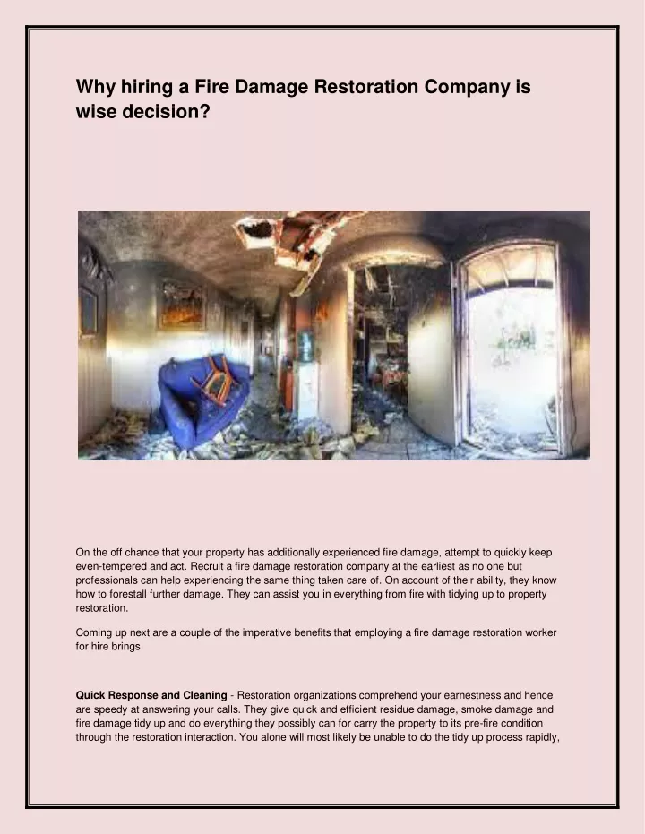 why hiring a fire damage restoration company