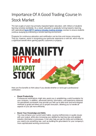 Importance Of A Good Trading Course In Stock Market
