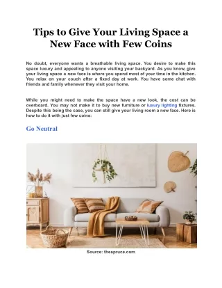 Tips to Give Your Living Space a New Face with Few Coins