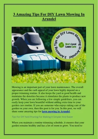 3 Amazing Tips For DIY Lawn Mowing In Arundel