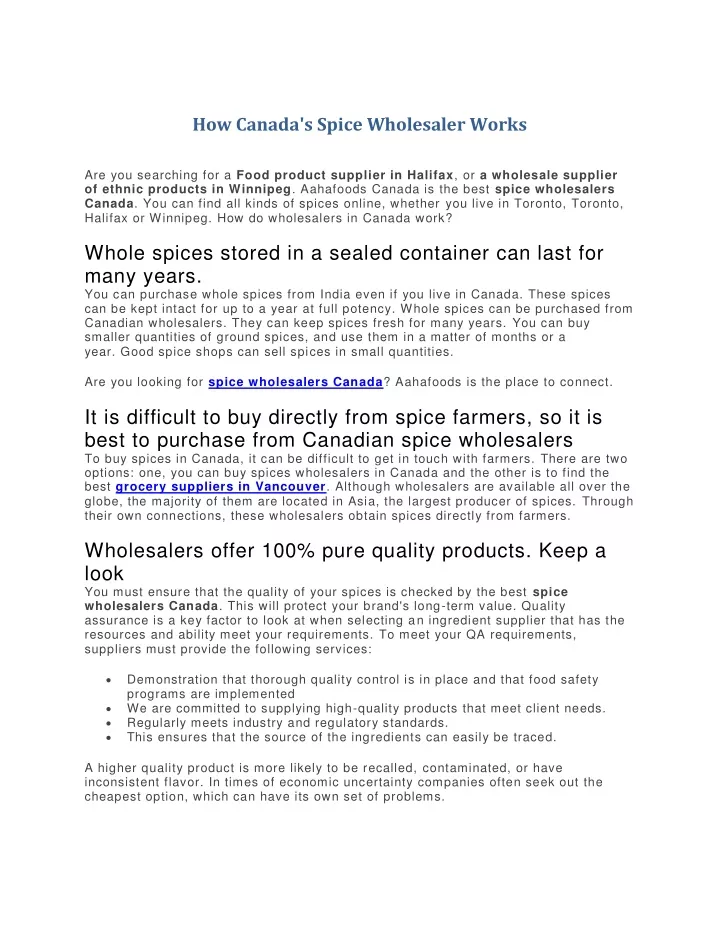 how canada s spice wholesaler works